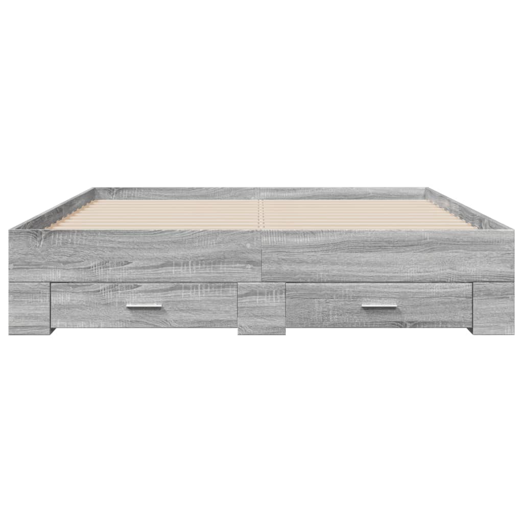 Bedframe met lades bewerkt hout grijs sonoma eiken 150x200 cm is nu te koop bij PeponiXL, paradijselijk wonen!