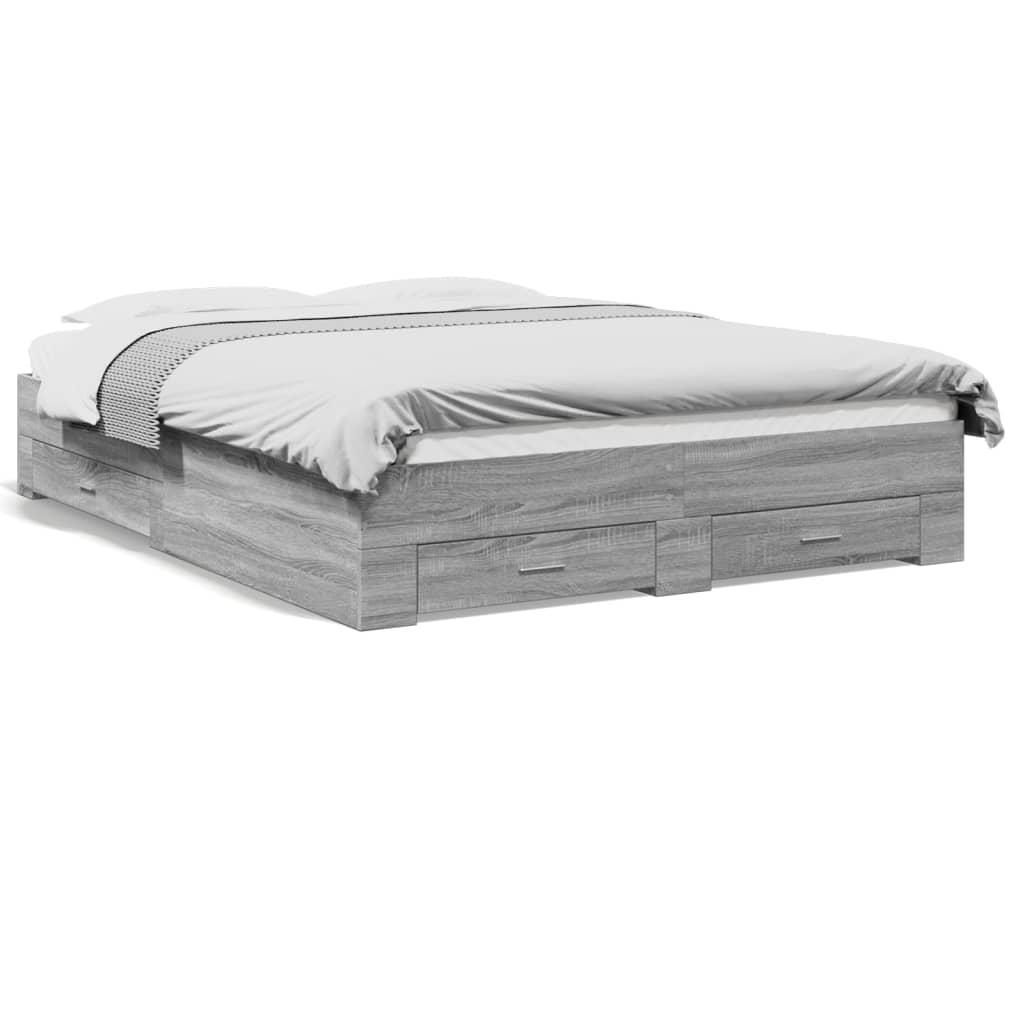 Bedframe met lades bewerkt hout grijs sonoma eiken 150x200 cm is nu te koop bij PeponiXL, paradijselijk wonen!