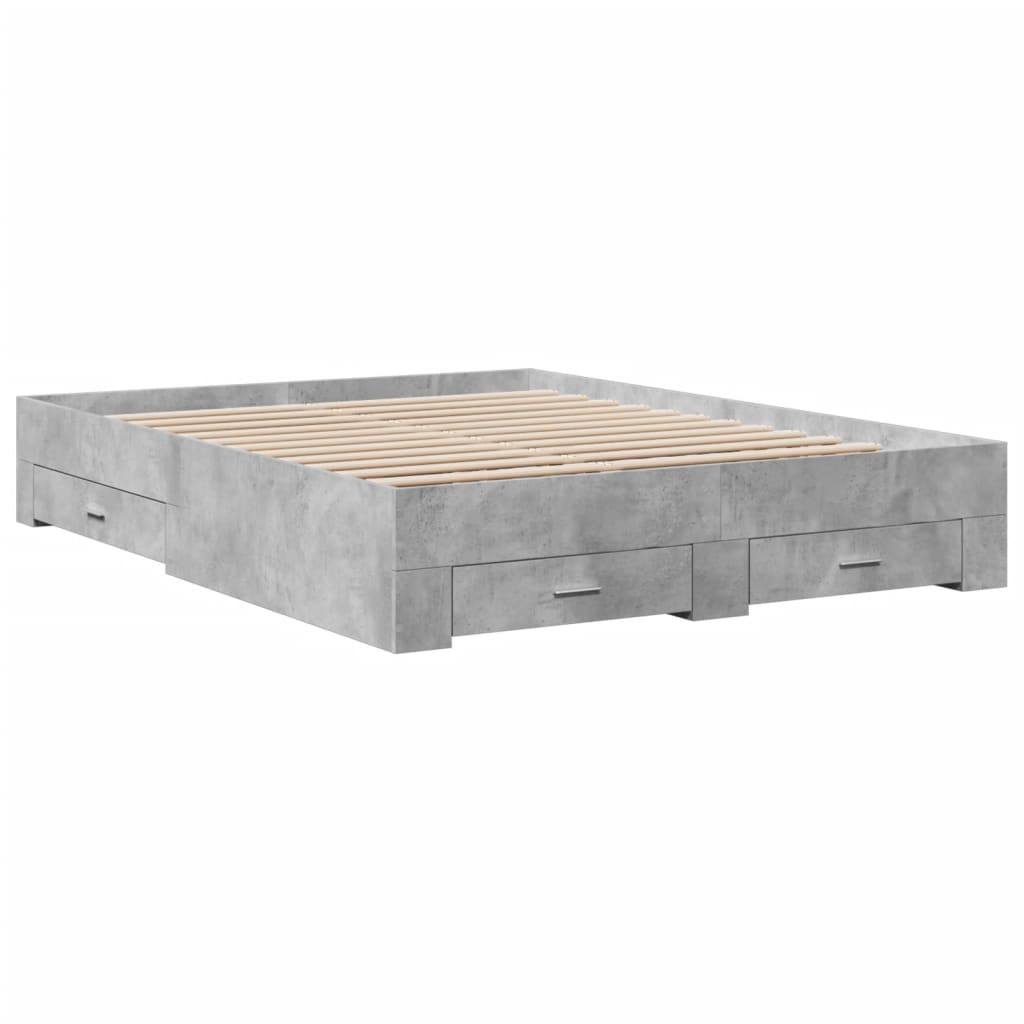 Bedframe met lades bewerkt hout betongrijs 140x200 cm is nu te koop bij PeponiXL, paradijselijk wonen!