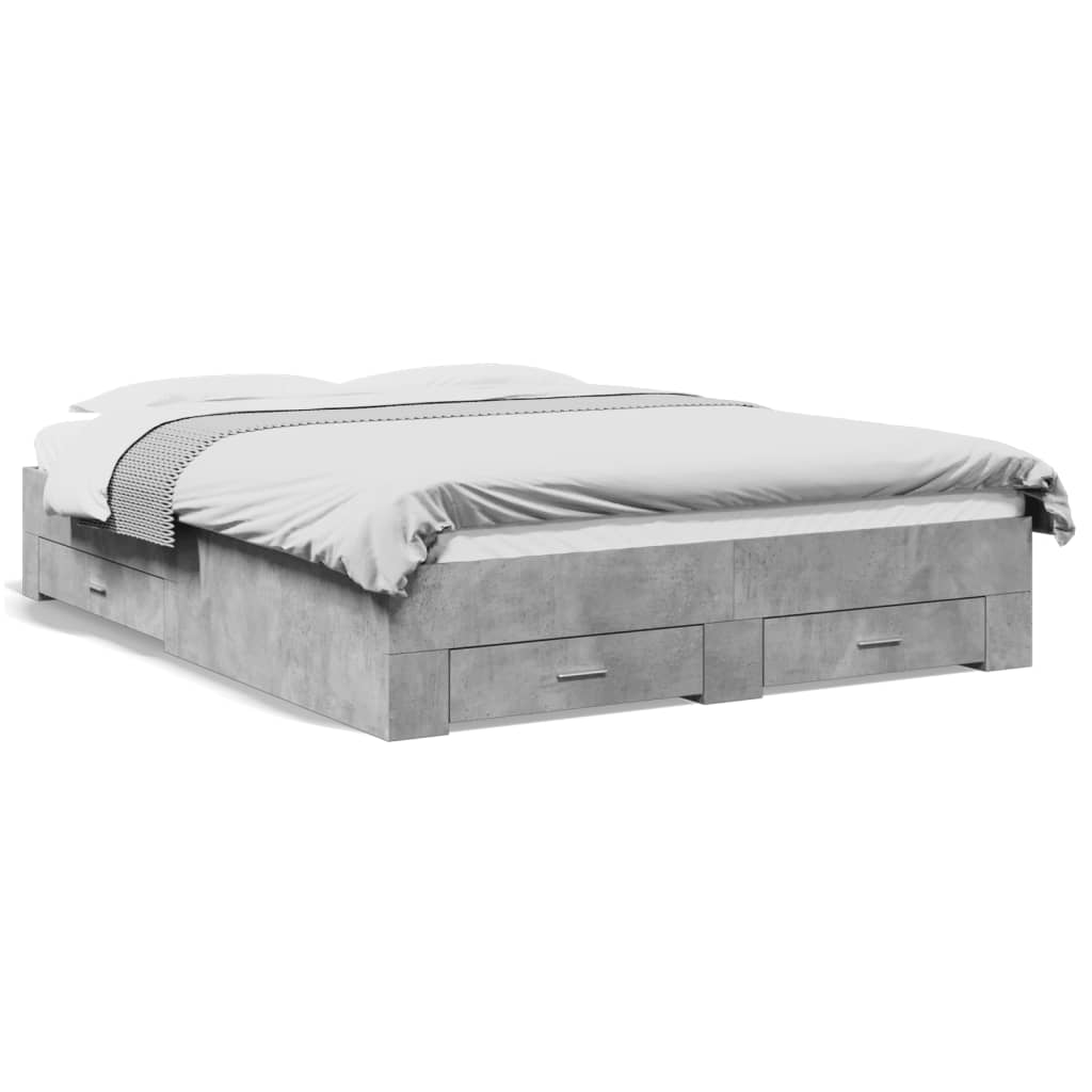 Bedframe met lades bewerkt hout betongrijs 140x200 cm is nu te koop bij PeponiXL, paradijselijk wonen!