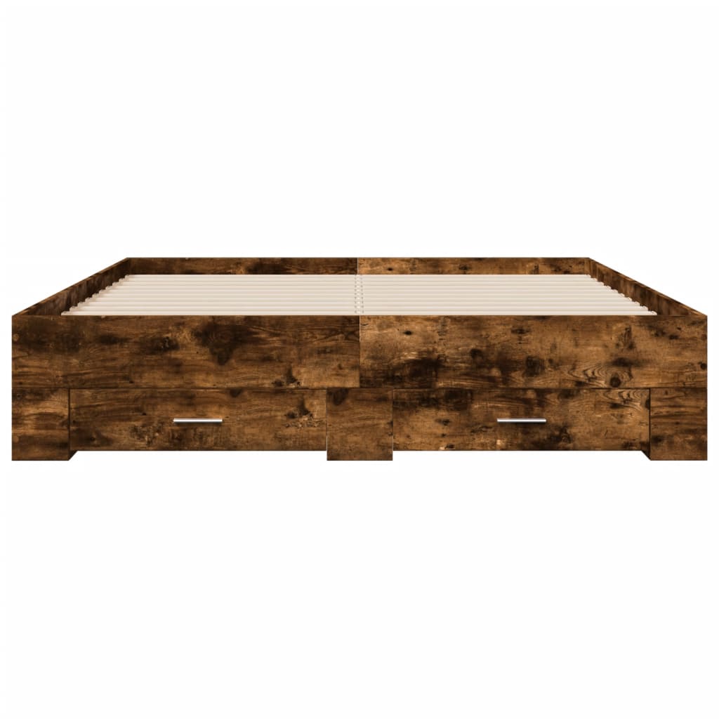 Bedframe met lades bewerkt hout gerookt eikenkleurig 140x200 cm is nu te koop bij PeponiXL, paradijselijk wonen!
