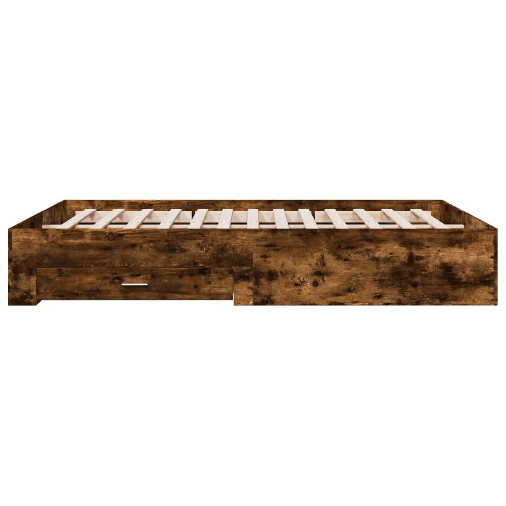 Bedframe met lades bewerkt hout gerookt eikenkleurig 140x200 cm is nu te koop bij PeponiXL, paradijselijk wonen!