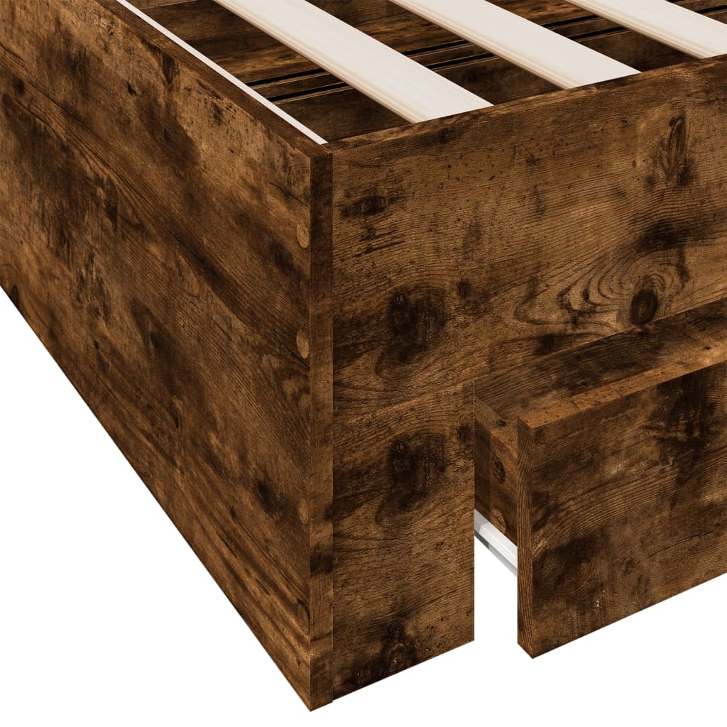 Bedframe met lades bewerkt hout gerookt eikenkleurig 140x200 cm is nu te koop bij PeponiXL, paradijselijk wonen!