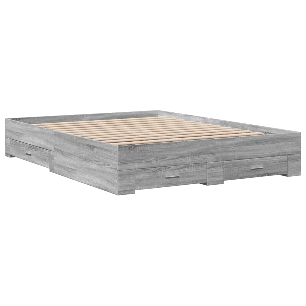 Bedframe met lades bewerkt hout grijs sonoma eiken 140x200 cm is nu te koop bij PeponiXL, paradijselijk wonen!