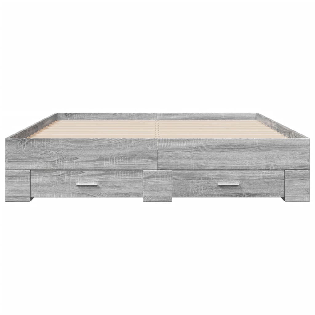 Bedframe met lades bewerkt hout grijs sonoma eiken 140x200 cm is nu te koop bij PeponiXL, paradijselijk wonen!