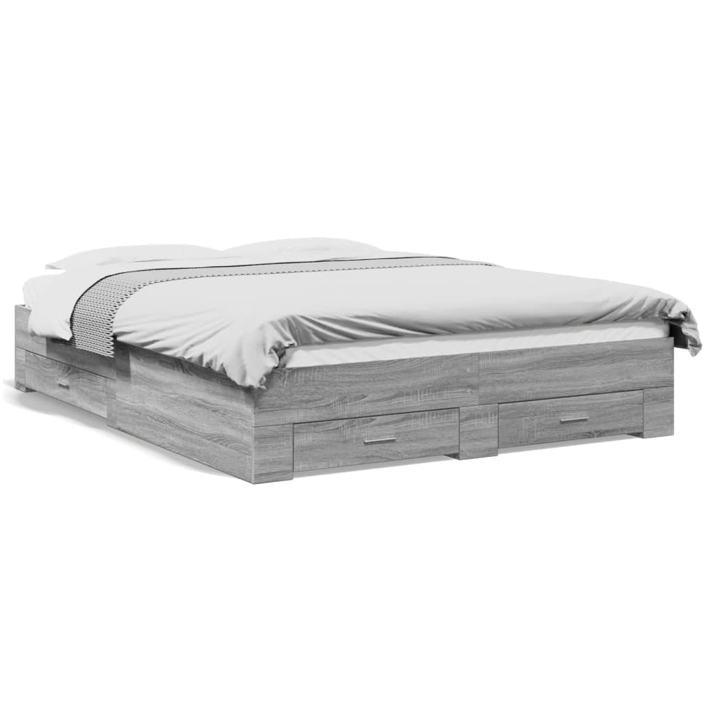 Bedframe met lades bewerkt hout grijs sonoma eiken 140x200 cm is nu te koop bij PeponiXL, paradijselijk wonen!