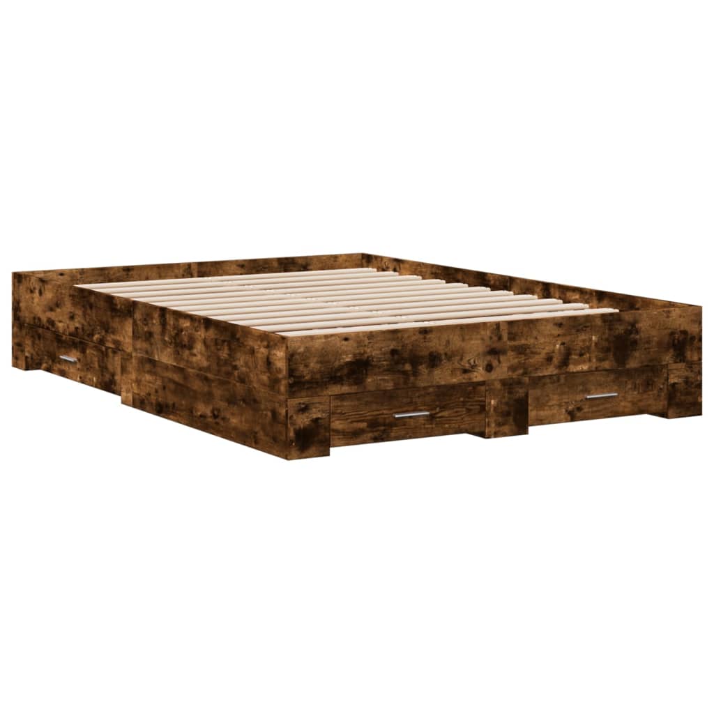 Bedframe met lades bewerkt hout gerookt eikenkleurig 120x200 cm is nu te koop bij PeponiXL, paradijselijk wonen!
