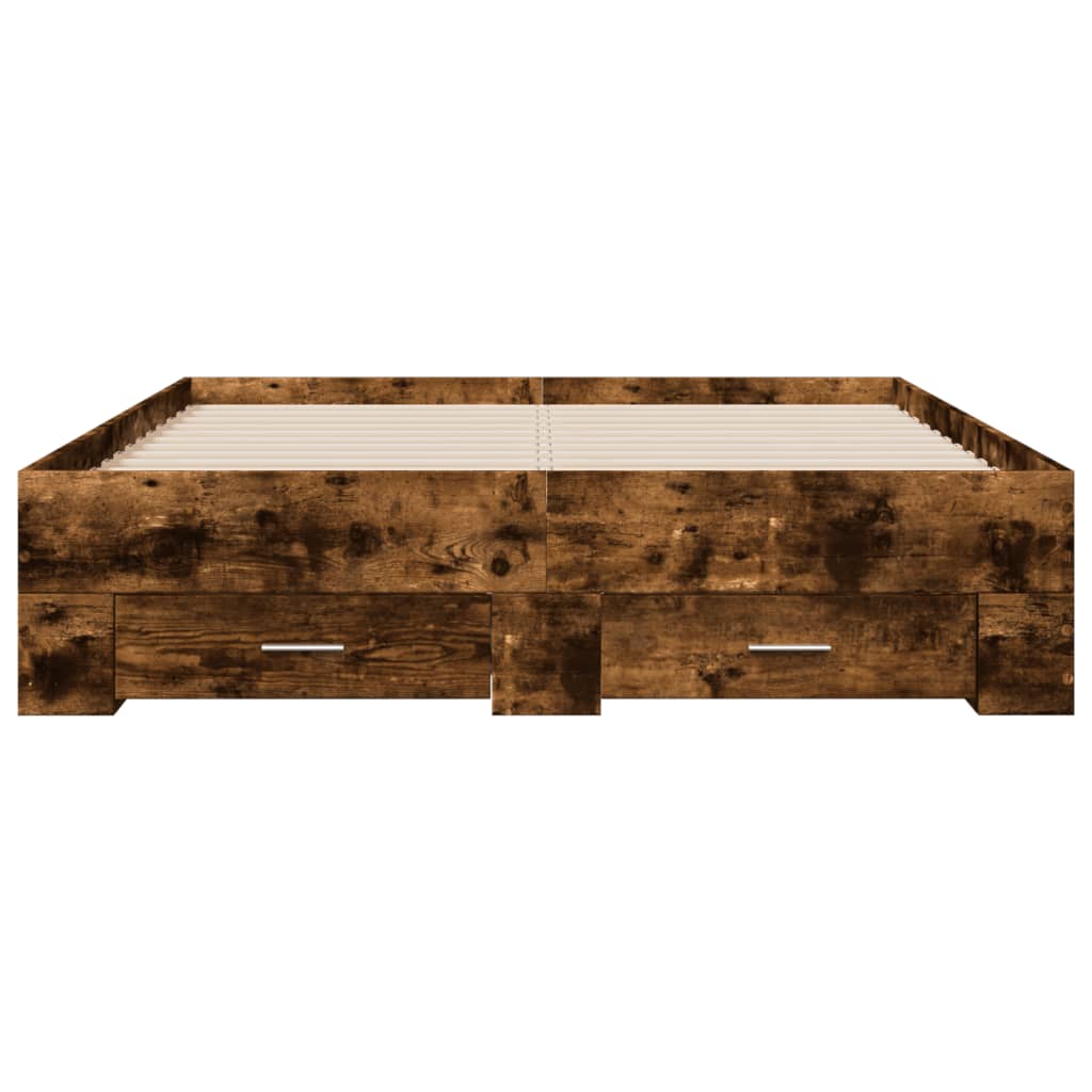 Bedframe met lades bewerkt hout gerookt eikenkleurig 120x200 cm is nu te koop bij PeponiXL, paradijselijk wonen!