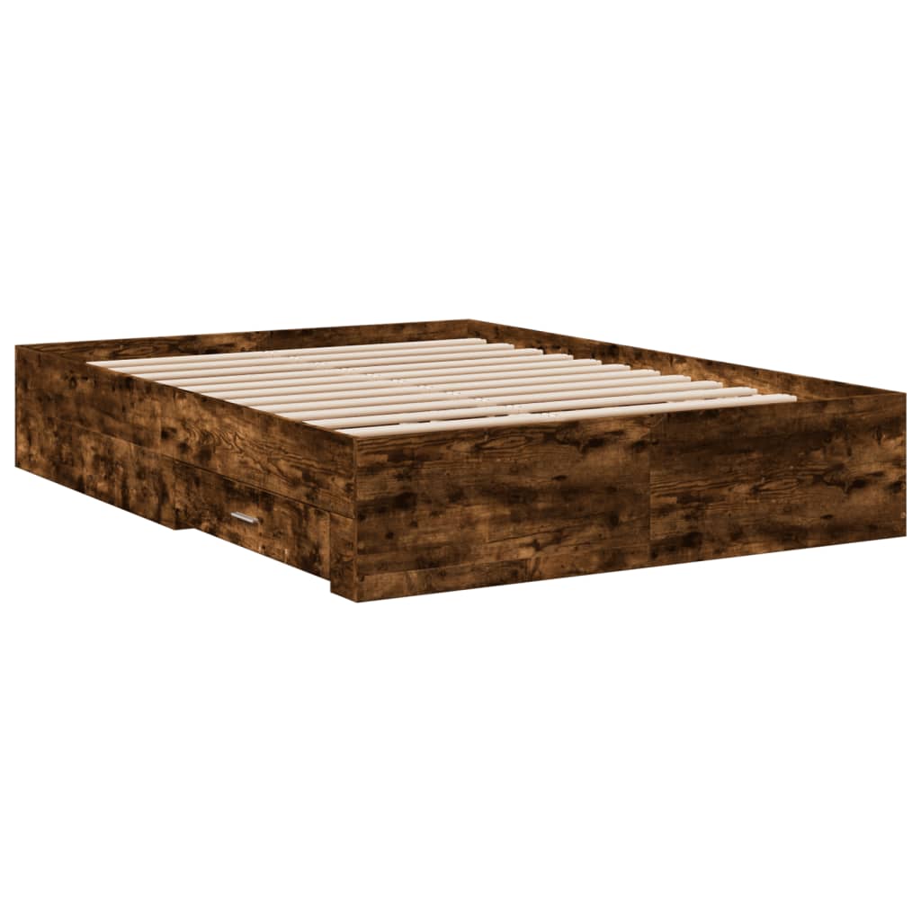 Bedframe met lades bewerkt hout gerookt eikenkleurig 120x200 cm is nu te koop bij PeponiXL, paradijselijk wonen!