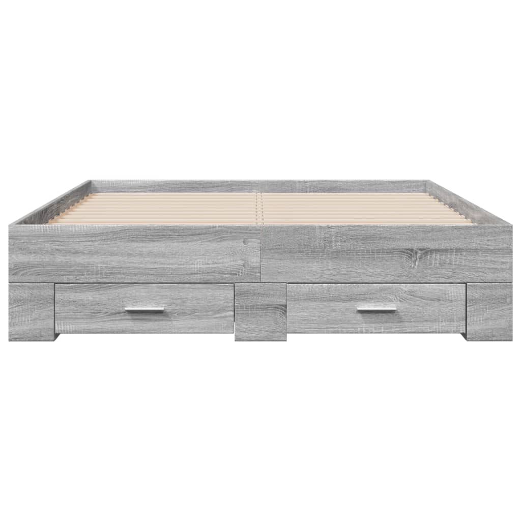 Bedframe met lades bewerkt hout grijs sonoma eiken 120x200 cm is nu te koop bij PeponiXL, paradijselijk wonen!