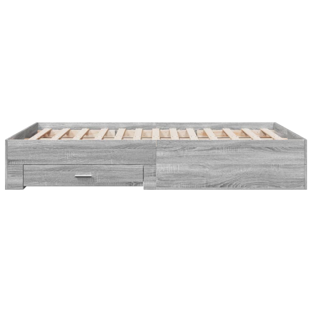 Bedframe met lades bewerkt hout grijs sonoma eiken 120x200 cm is nu te koop bij PeponiXL, paradijselijk wonen!