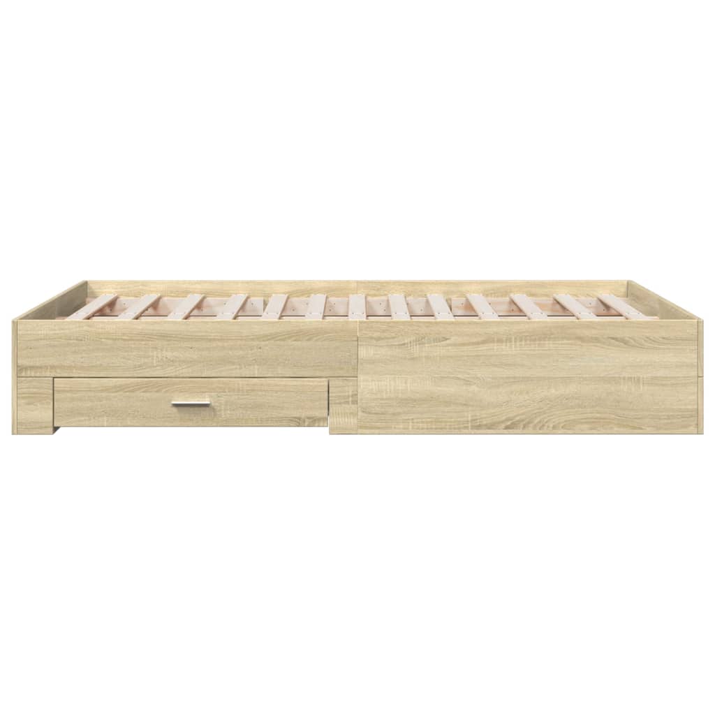 Bedframe met lades bewerkt hout sonoma eikenkleurig 135x190 cm is nu te koop bij PeponiXL, paradijselijk wonen!