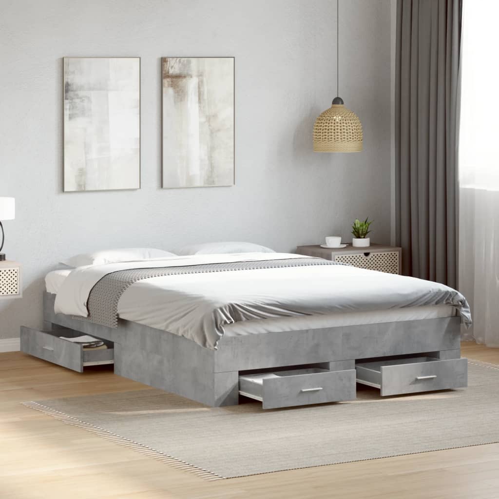 Bedframe met lades bewerkt hout betongrijs 135x190 cm is nu te koop bij PeponiXL, paradijselijk wonen!
