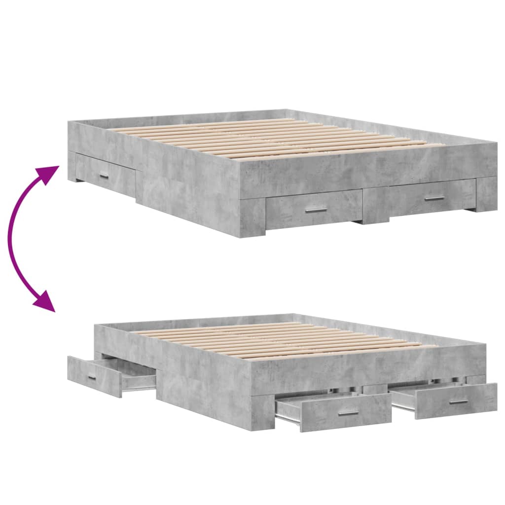 Bedframe met lades bewerkt hout betongrijs 135x190 cm is nu te koop bij PeponiXL, paradijselijk wonen!