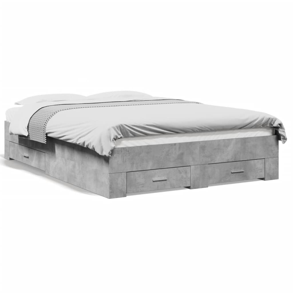 Bedframe met lades bewerkt hout betongrijs 135x190 cm is nu te koop bij PeponiXL, paradijselijk wonen!