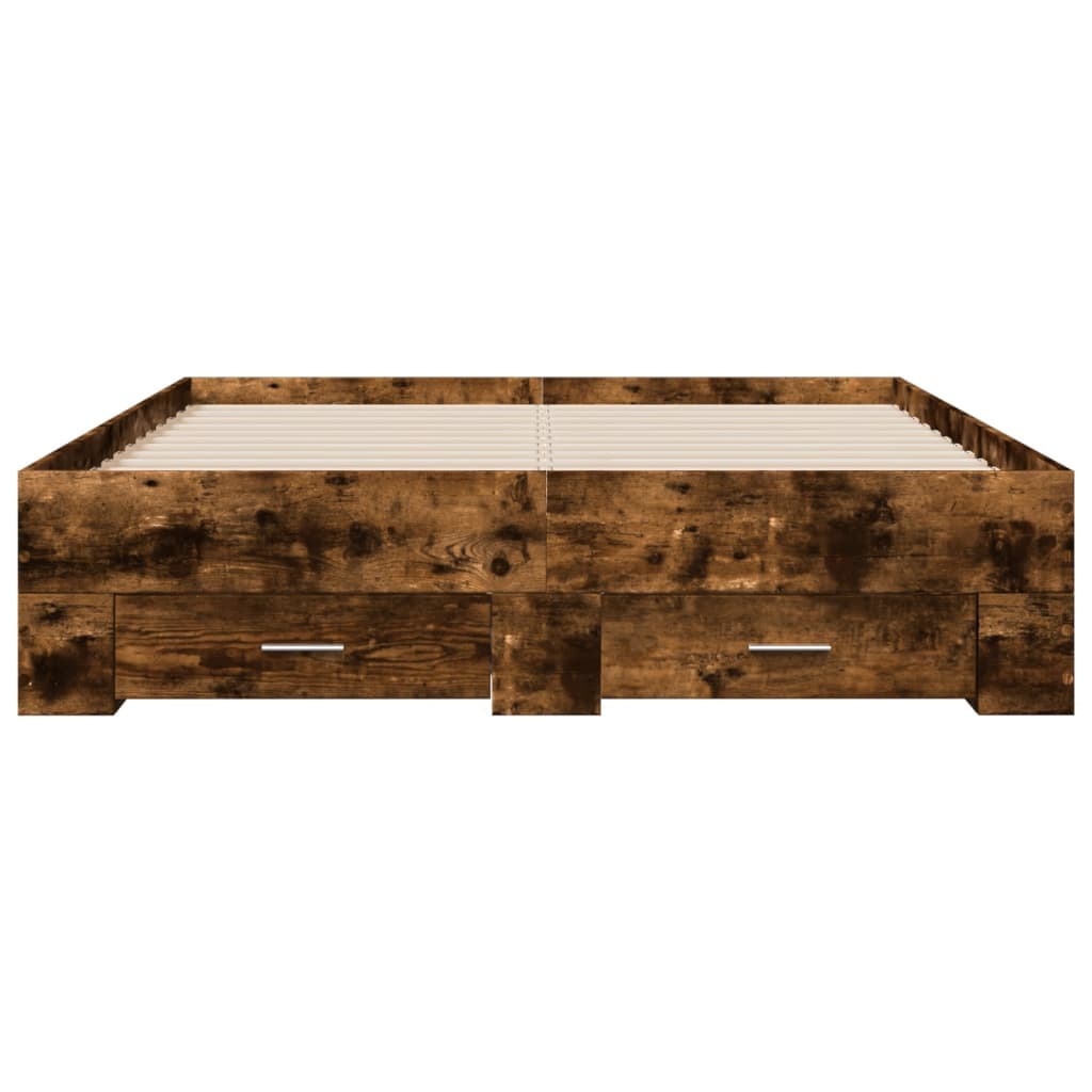 Bedframe met lades bewerkt hout gerookt eikenkleurig 135x190 cm is nu te koop bij PeponiXL, paradijselijk wonen!