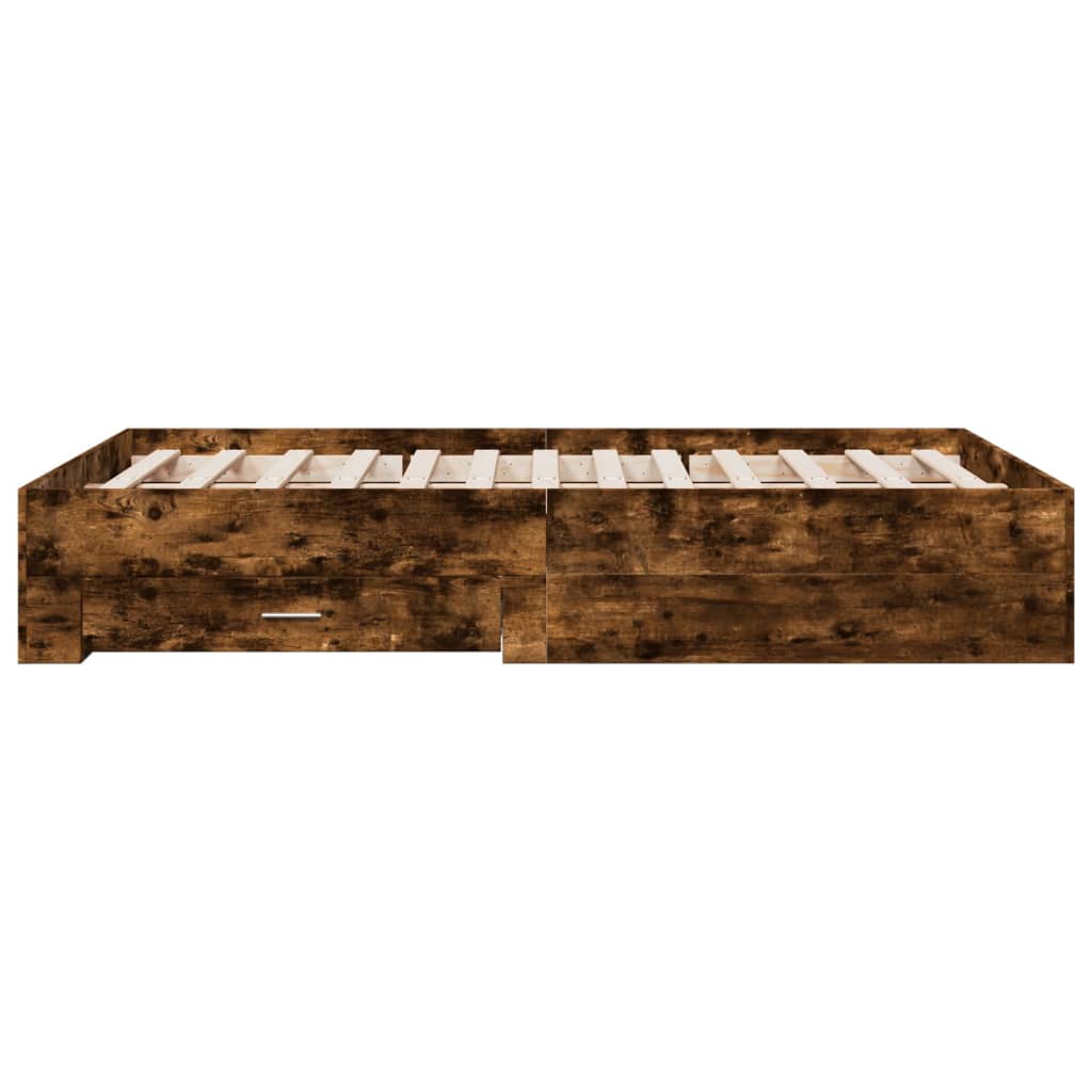 Bedframe met lades bewerkt hout gerookt eikenkleurig 135x190 cm is nu te koop bij PeponiXL, paradijselijk wonen!