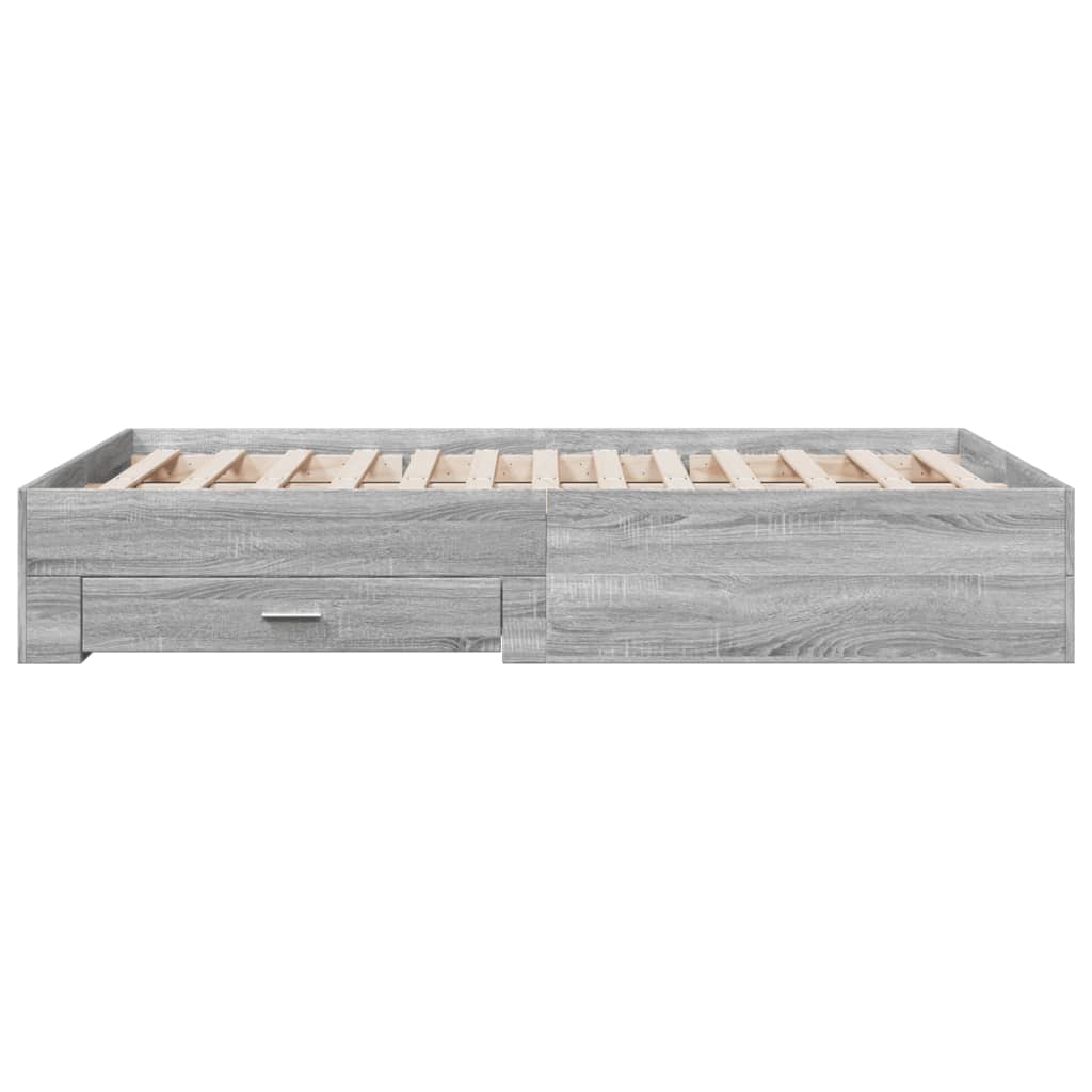 Bedframe met lades bewerkt hout grijs sonoma eiken 135x190 cm is nu te koop bij PeponiXL, paradijselijk wonen!