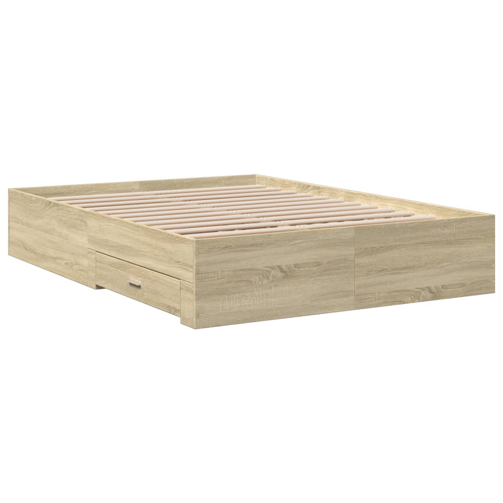 Bedframe met lades bewerkt hout sonoma eikenkleurig 120x190 cm is nu te koop bij PeponiXL, paradijselijk wonen!