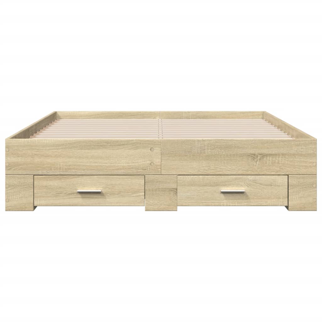Bedframe met lades bewerkt hout sonoma eikenkleurig 120x190 cm is nu te koop bij PeponiXL, paradijselijk wonen!