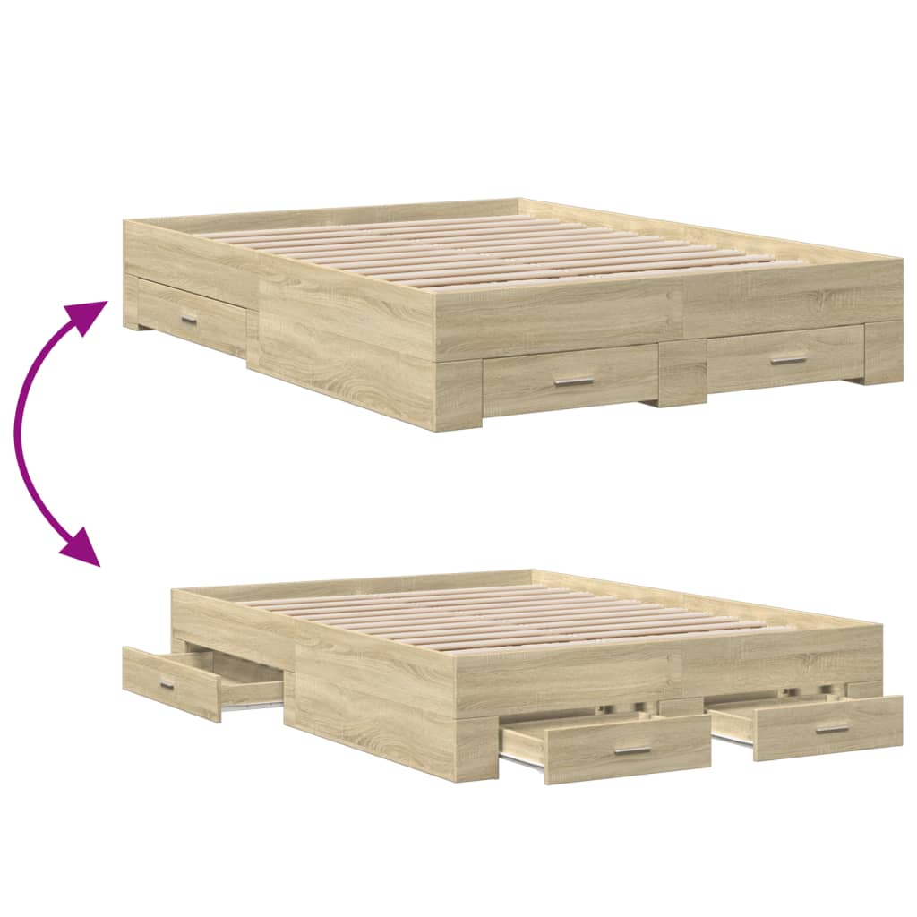 Bedframe met lades bewerkt hout sonoma eikenkleurig 120x190 cm is nu te koop bij PeponiXL, paradijselijk wonen!