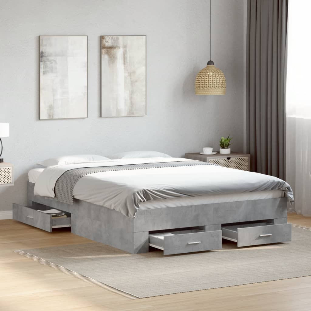 Bedframe met lades bewerkt hout betongrijs 120x190 cm is nu te koop bij PeponiXL, paradijselijk wonen!