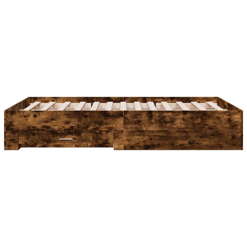 Bedframe met lades bewerkt hout gerookt eikenkleurig 120x190 cm is nu te koop bij PeponiXL, paradijselijk wonen!