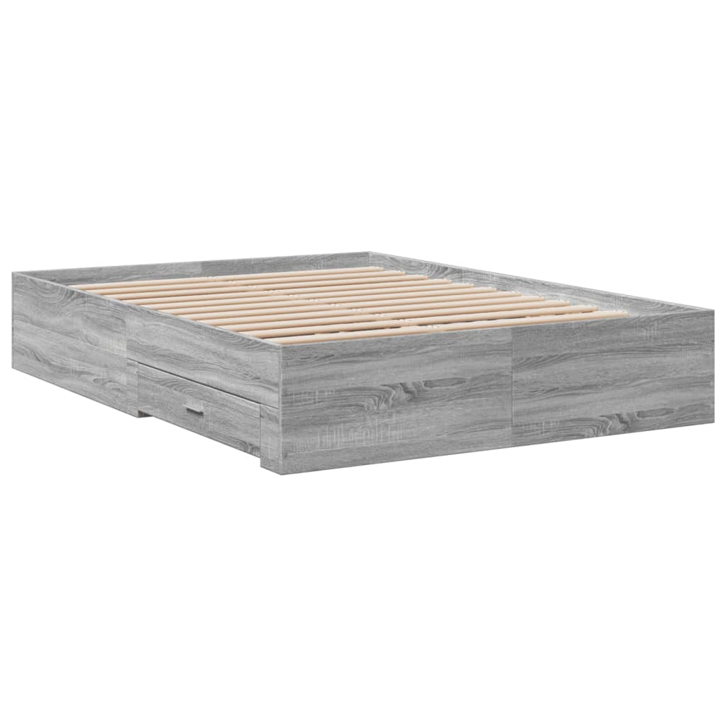 Bedframe met lades bewerkt hout grijs sonoma eiken 120x190 cm is nu te koop bij PeponiXL, paradijselijk wonen!