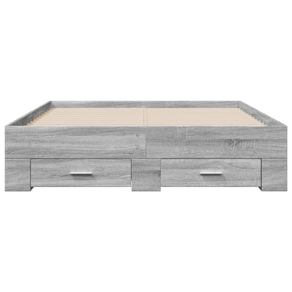 Bedframe met lades bewerkt hout grijs sonoma eiken 120x190 cm is nu te koop bij PeponiXL, paradijselijk wonen!