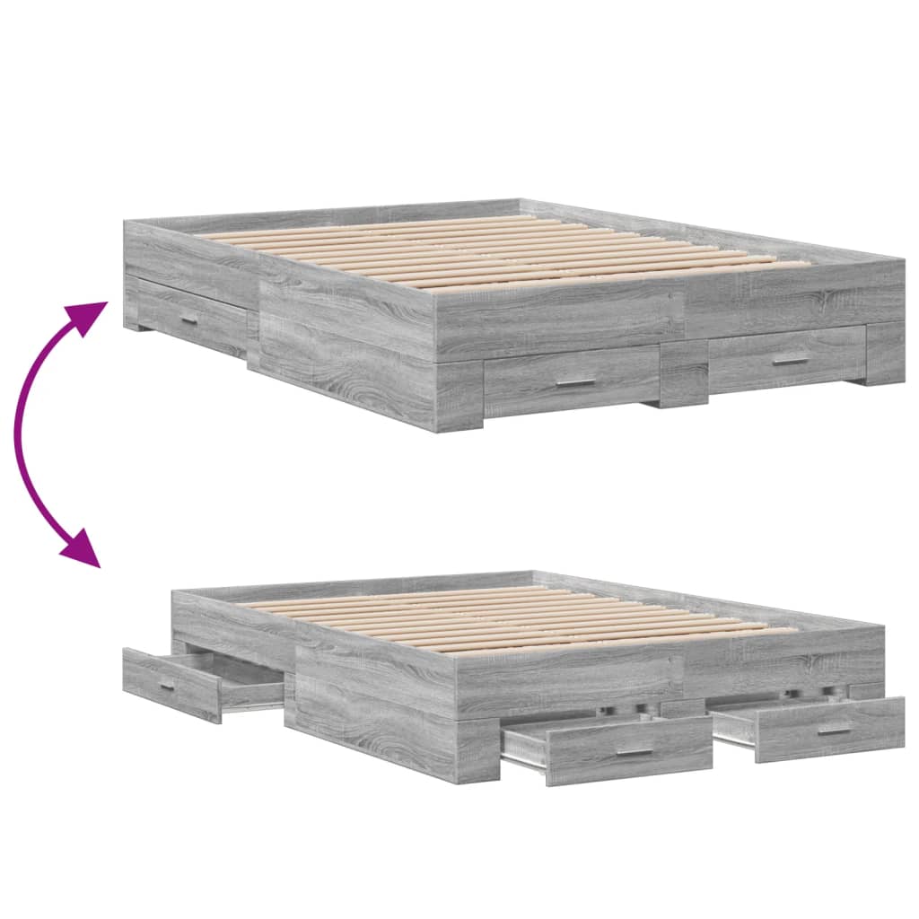 Bedframe met lades bewerkt hout grijs sonoma eiken 120x190 cm is nu te koop bij PeponiXL, paradijselijk wonen!