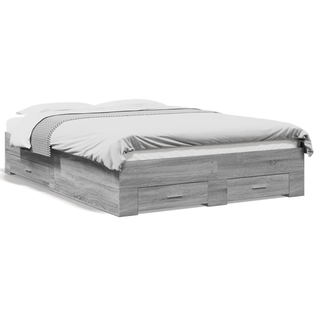 Bedframe met lades bewerkt hout grijs sonoma eiken 120x190 cm is nu te koop bij PeponiXL, paradijselijk wonen!