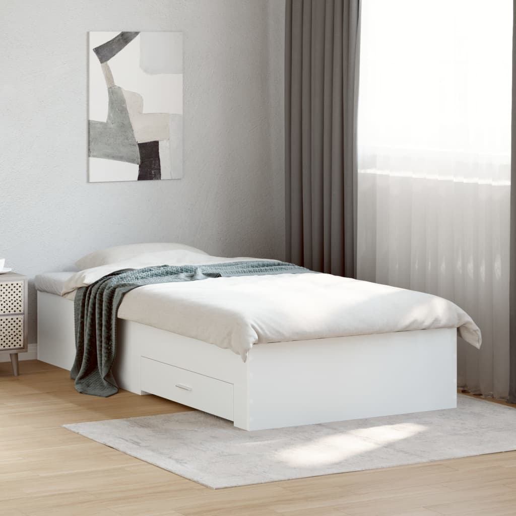 Bedframe met lades bewerkt hout wit 100x200 cm is nu te koop bij PeponiXL, paradijselijk wonen!