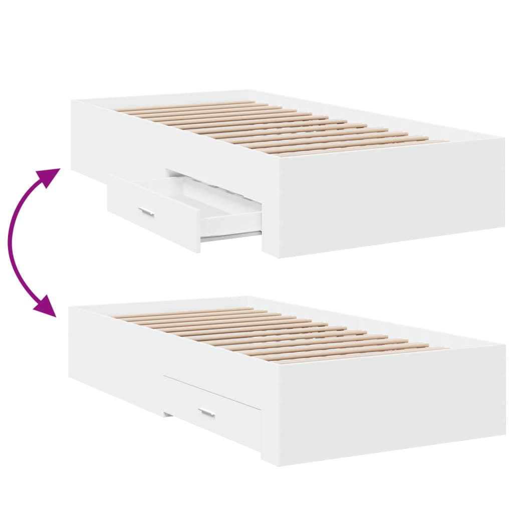 Bedframe met lades bewerkt hout wit 100x200 cm is nu te koop bij PeponiXL, paradijselijk wonen!