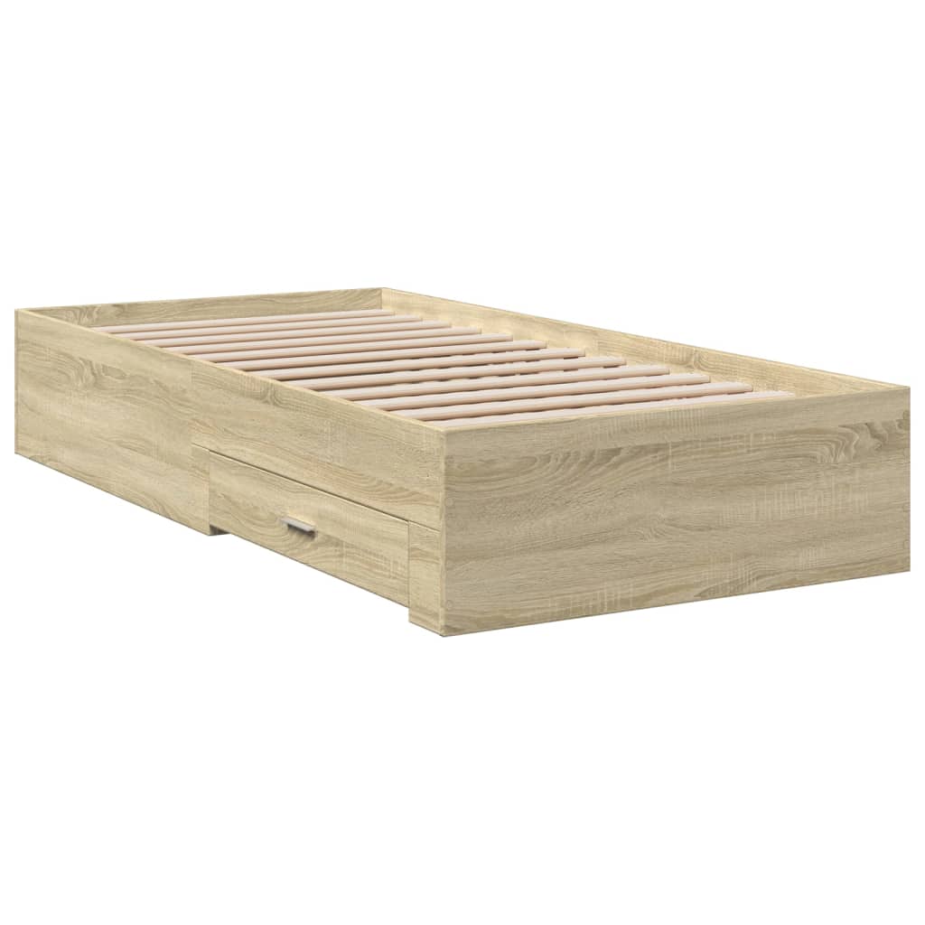Bedframe met lades bewerkt hout sonoma eikenkleurig 100x200 cm is nu te koop bij PeponiXL, paradijselijk wonen!