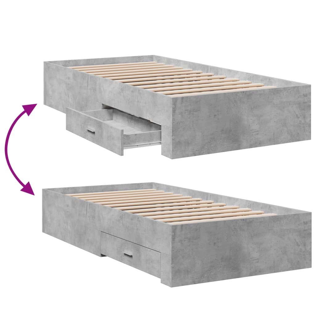 Bedframe met lades bewerkt hout betongrijs 100x200 cm is nu te koop bij PeponiXL, paradijselijk wonen!