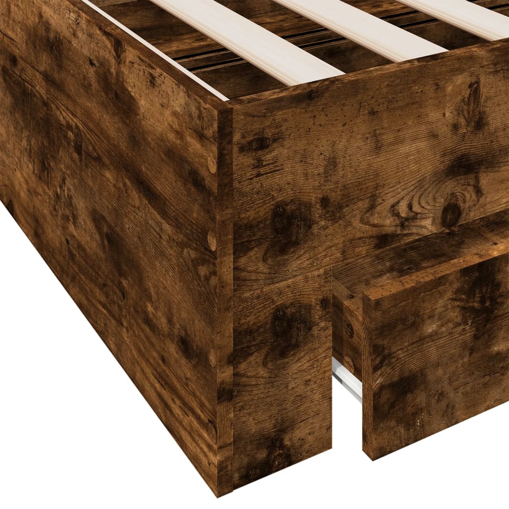 Bedframe met lades bewerkt hout gerookt eikenkleurig 100x200 cm is nu te koop bij PeponiXL, paradijselijk wonen!