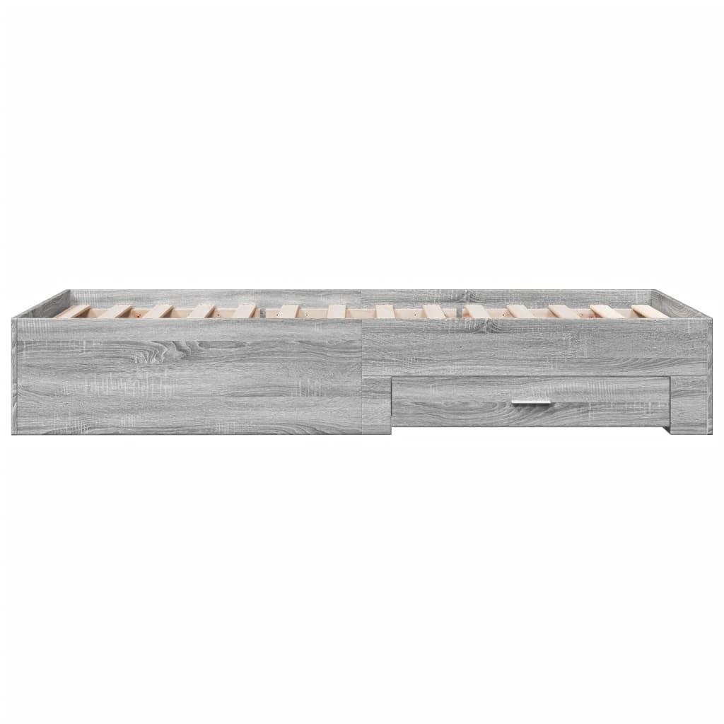 Bedframe met lades bewerkt hout grijs sonoma eiken 100x200 cm is nu te koop bij PeponiXL, paradijselijk wonen!