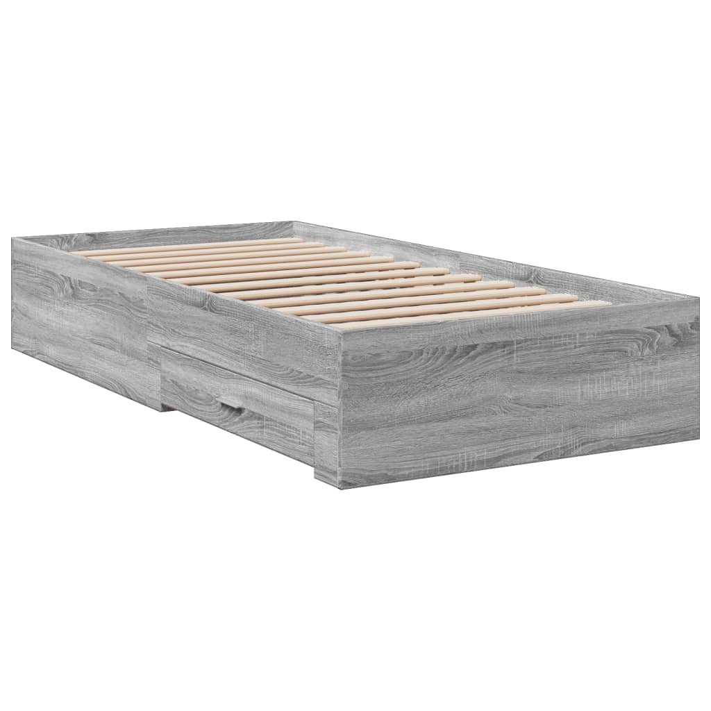Bedframe met lades bewerkt hout grijs sonoma eiken 100x200 cm is nu te koop bij PeponiXL, paradijselijk wonen!
