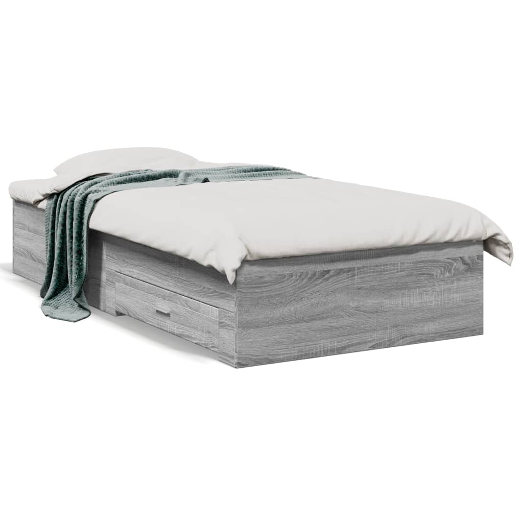 Bedframe met lades bewerkt hout grijs sonoma eiken 100x200 cm is nu te koop bij PeponiXL, paradijselijk wonen!