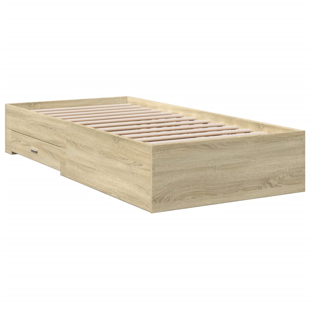 Bedframe met lades bewerkt hout sonoma eikenkleurig 90x200 cm is nu te koop bij PeponiXL, paradijselijk wonen!