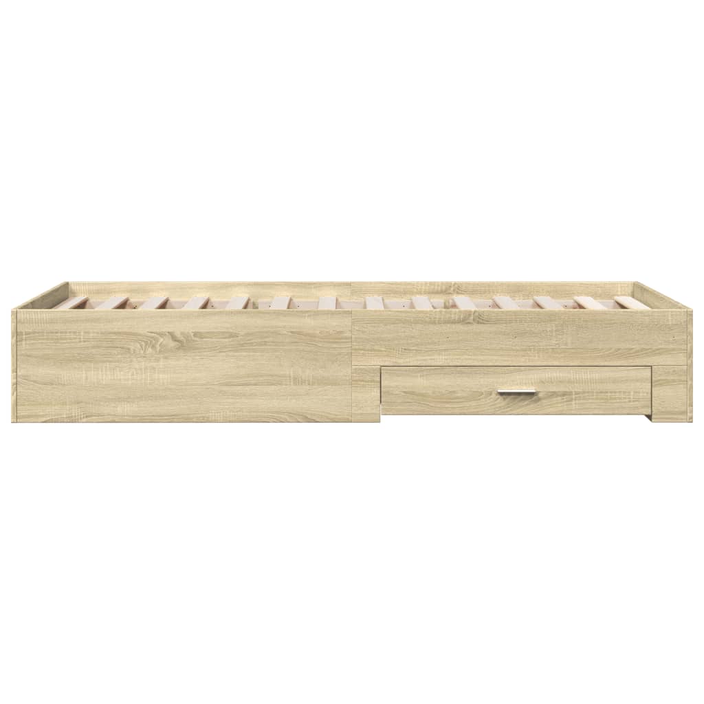 Bedframe met lades bewerkt hout sonoma eikenkleurig 90x200 cm is nu te koop bij PeponiXL, paradijselijk wonen!