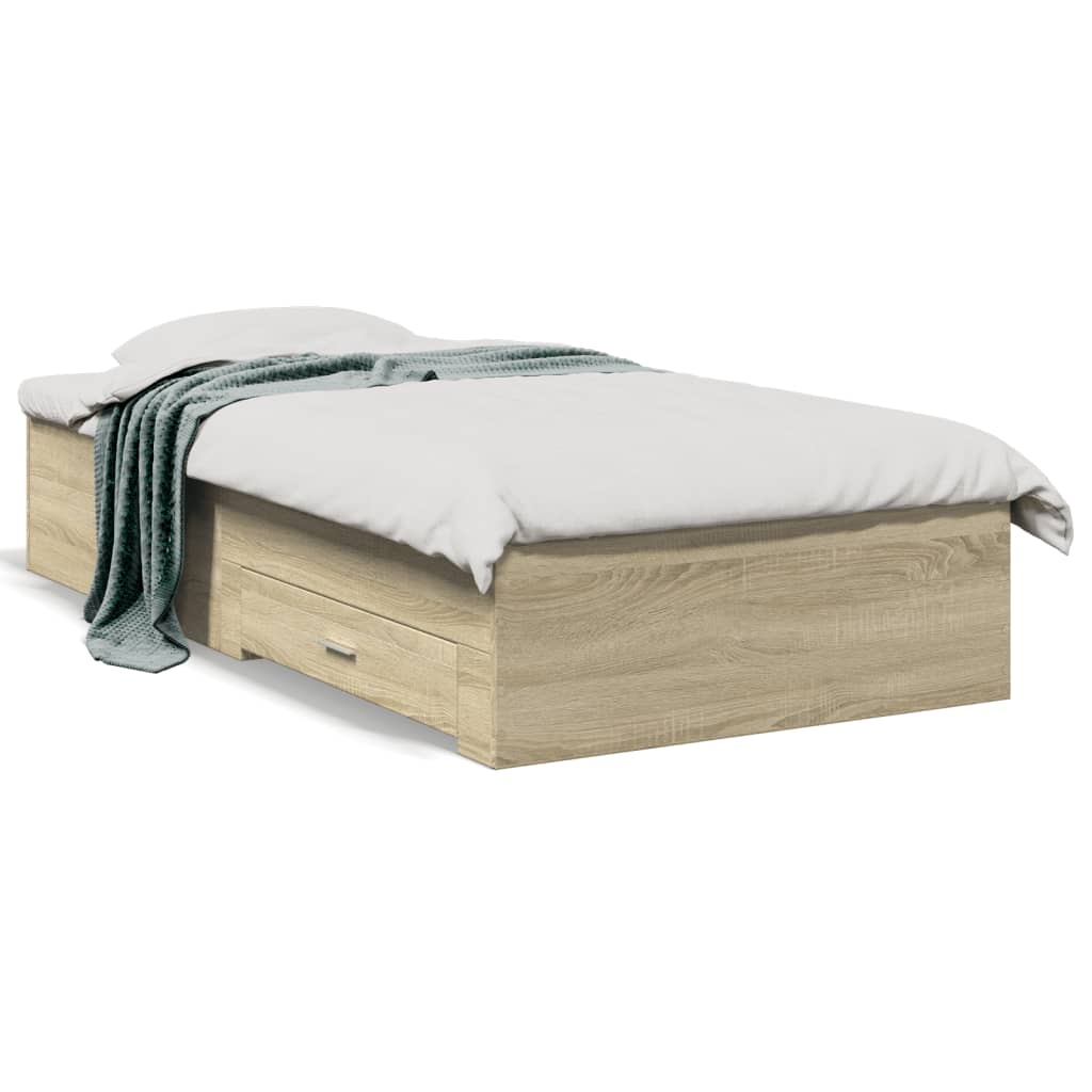 Bedframe met lades bewerkt hout sonoma eikenkleurig 90x200 cm is nu te koop bij PeponiXL, paradijselijk wonen!