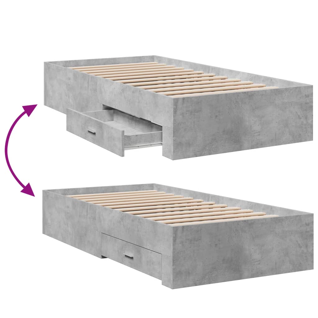 Bedframe met lades bewerkt hout betongrijs 90x200 cm is nu te koop bij PeponiXL, paradijselijk wonen!