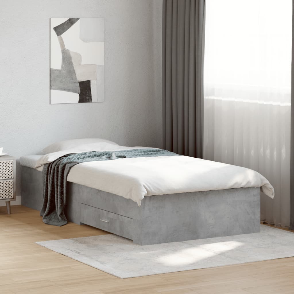 Bedframe met lades bewerkt hout betongrijs 90x200 cm is nu te koop bij PeponiXL, paradijselijk wonen!