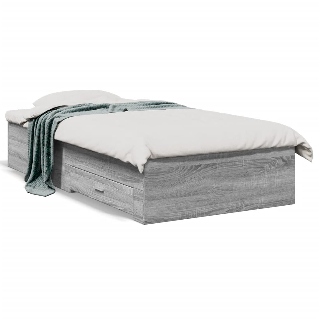 Bedframe met lades bewerkt hout grijs sonoma eiken 90x200 cm is nu te koop bij PeponiXL, paradijselijk wonen!