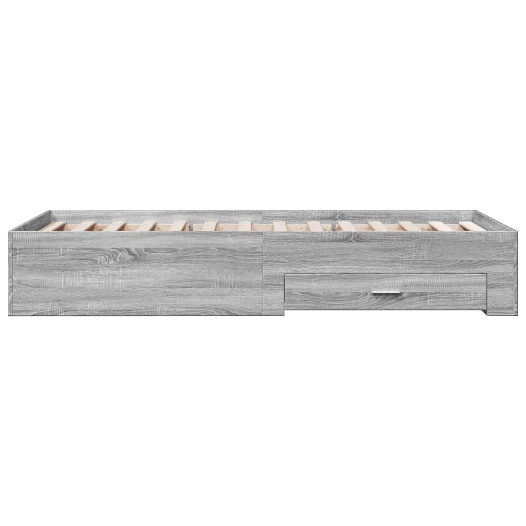 Bedframe met lades bewerkt hout grijs sonoma eiken 90x200 cm is nu te koop bij PeponiXL, paradijselijk wonen!