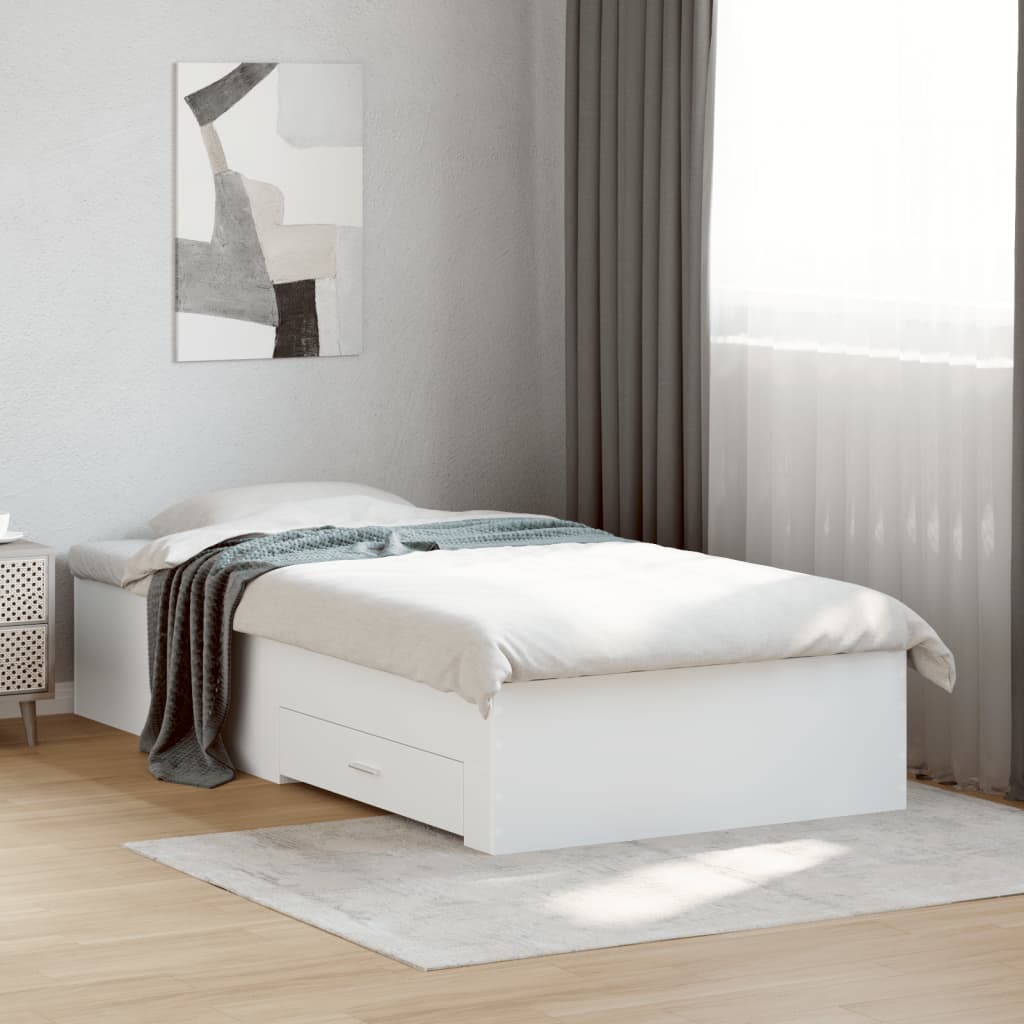 Bedframe met lades bewerkt hout wit 90x190 cm is nu te koop bij PeponiXL, paradijselijk wonen!