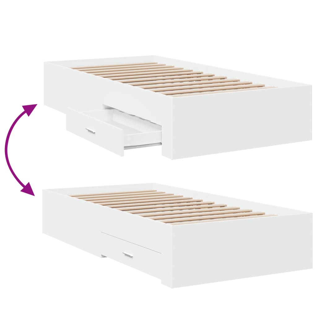 Bedframe met lades bewerkt hout wit 90x190 cm is nu te koop bij PeponiXL, paradijselijk wonen!