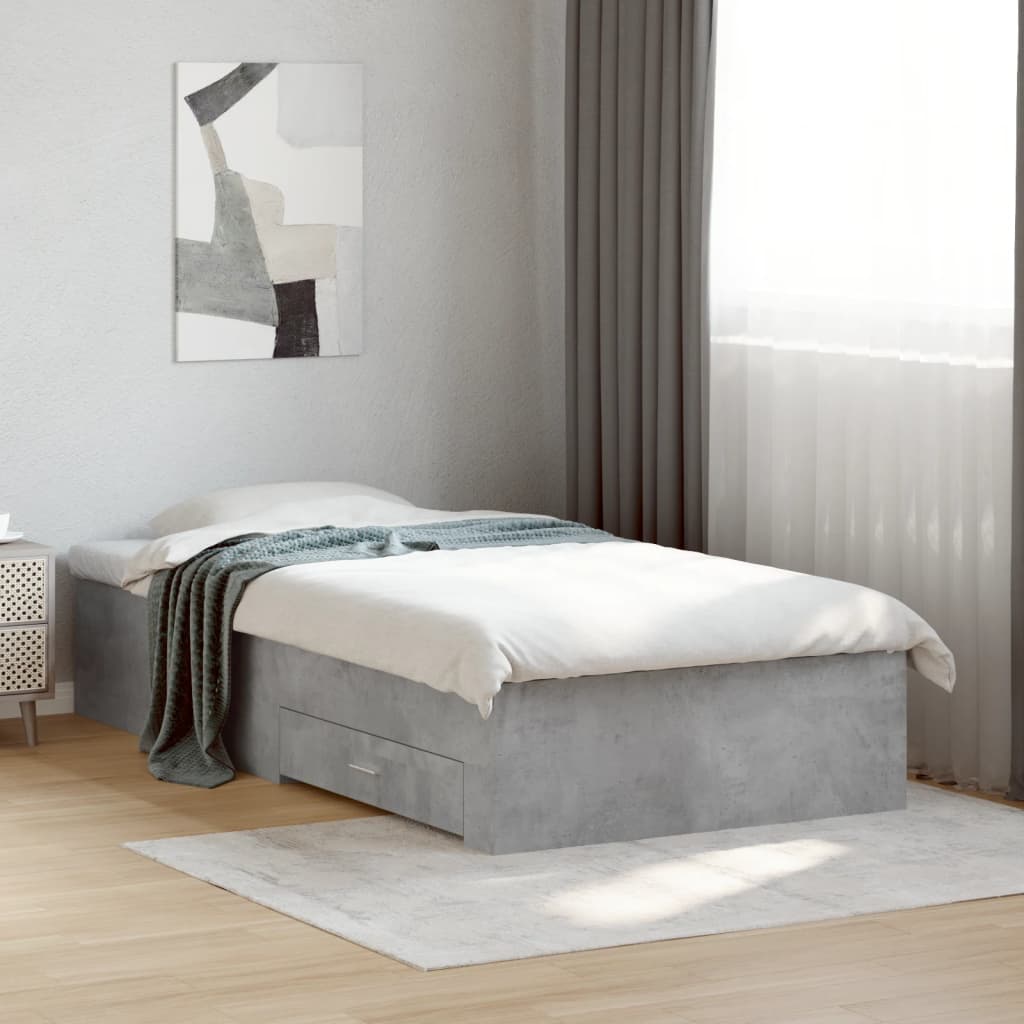 Bedframe met lades bewerkt hout betongrijs 90x190 cm is nu te koop bij PeponiXL, paradijselijk wonen!