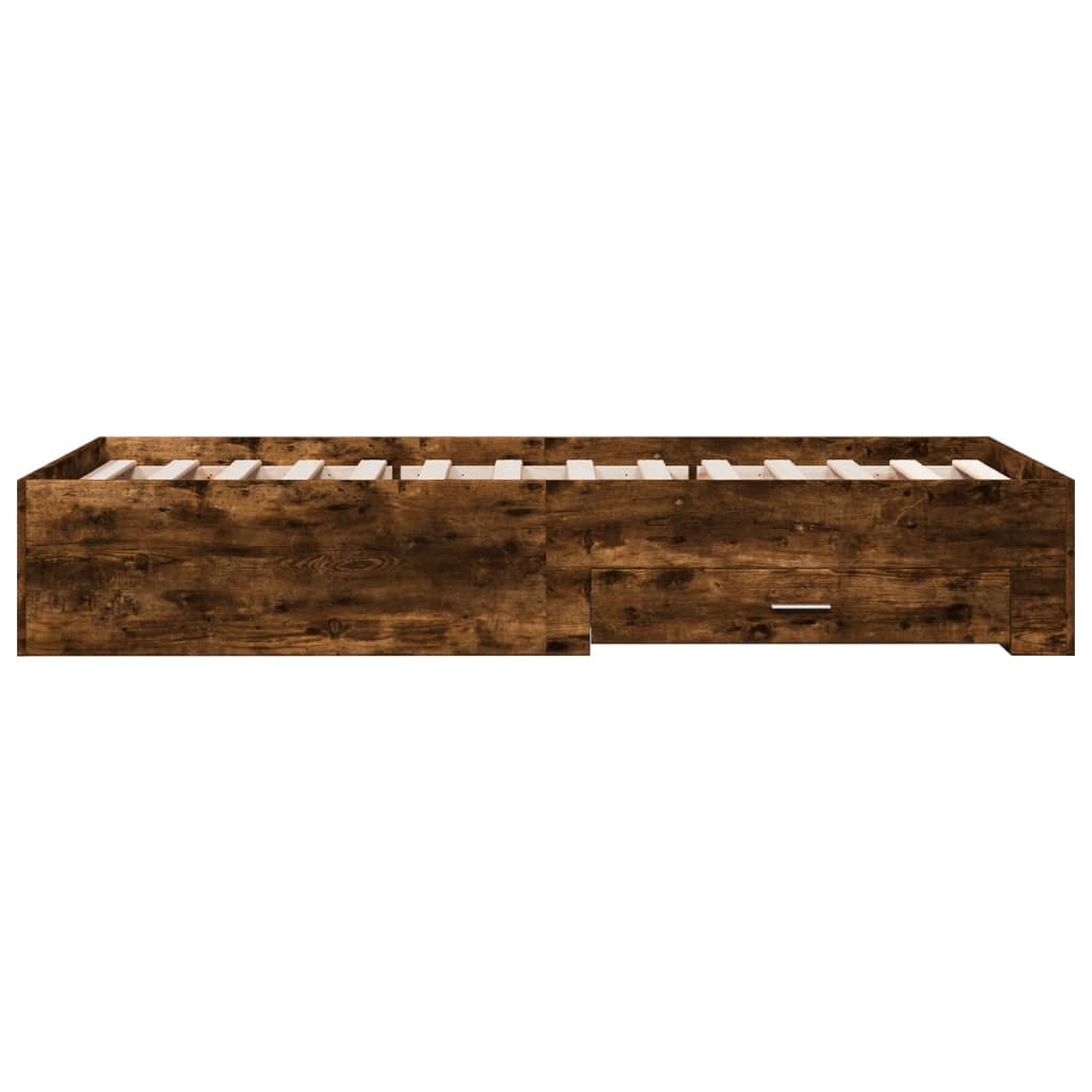 Bedframe met lades bewerkt hout gerookt eikenkleurig 90x190 cm is nu te koop bij PeponiXL, paradijselijk wonen!